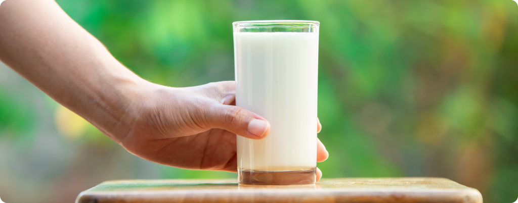 A glass of milk on the table