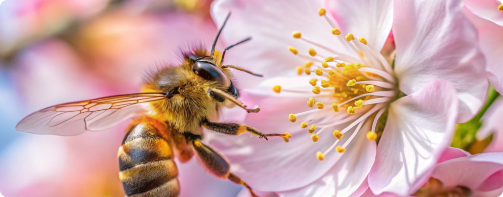 A honey bee in flight