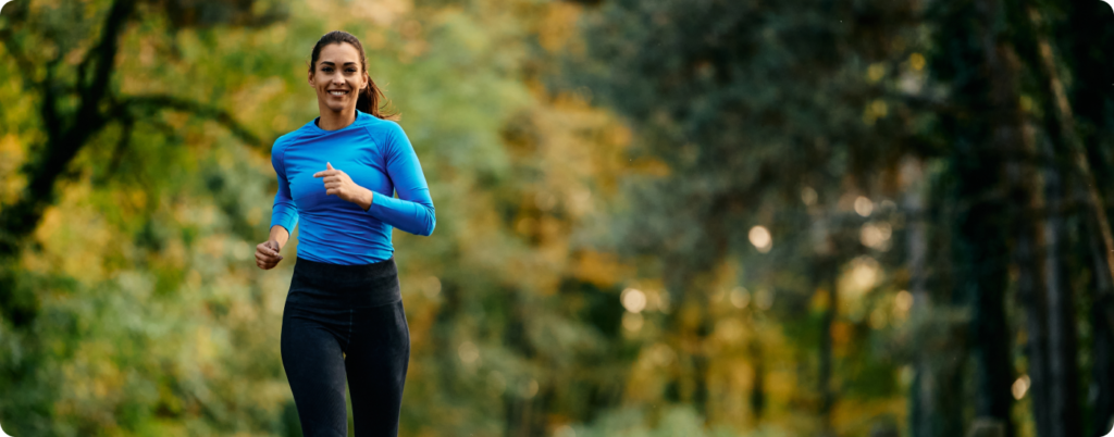 A woman running outdoors