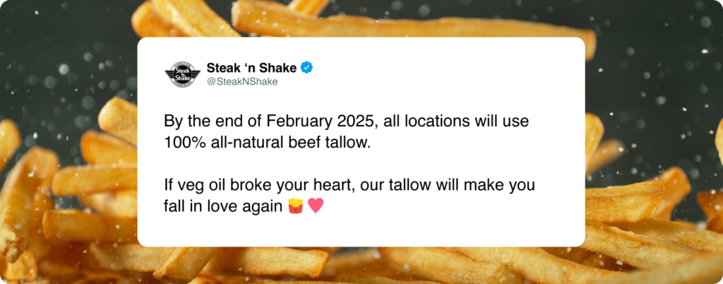 One of the most popular seed oil free restaurants is Steak N Shake