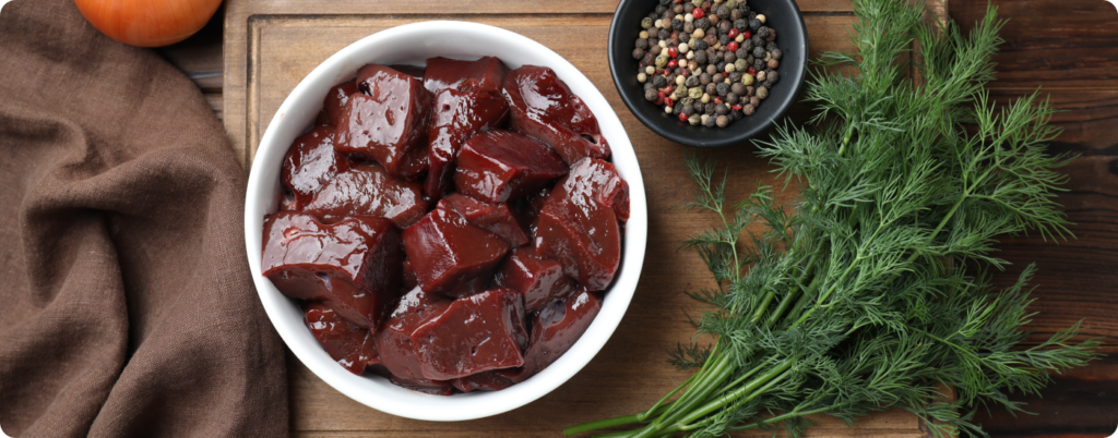 A bowl of beef liver on the table