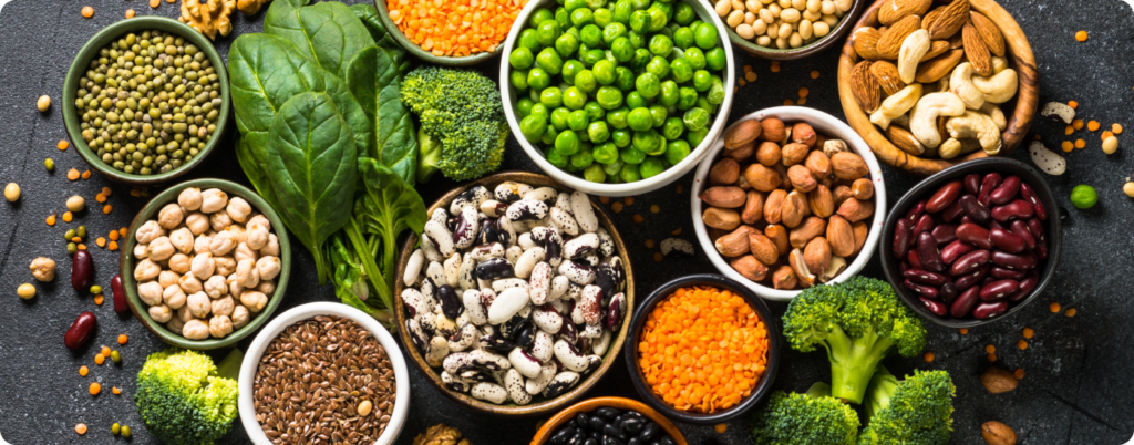 An assortment of plant foods on the table