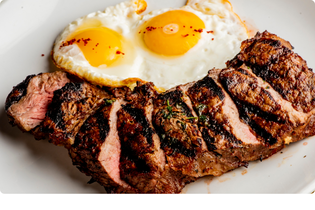 One of the most popular carnivore breakfast ideas is steak and eggs