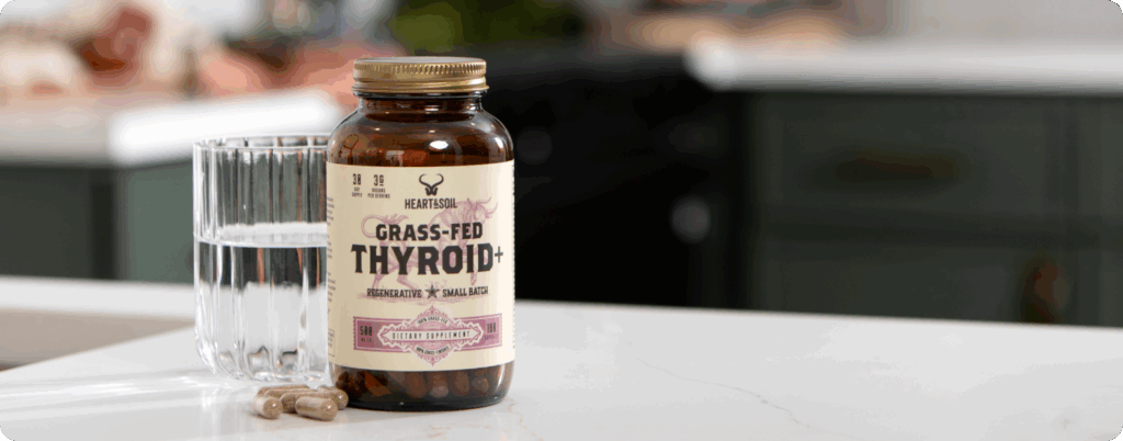 A bottle of grass-fed thyroid+ from Heart & Soil