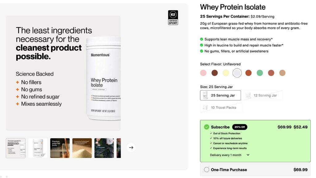 Momentous Whey Protein Isolate Unflavored