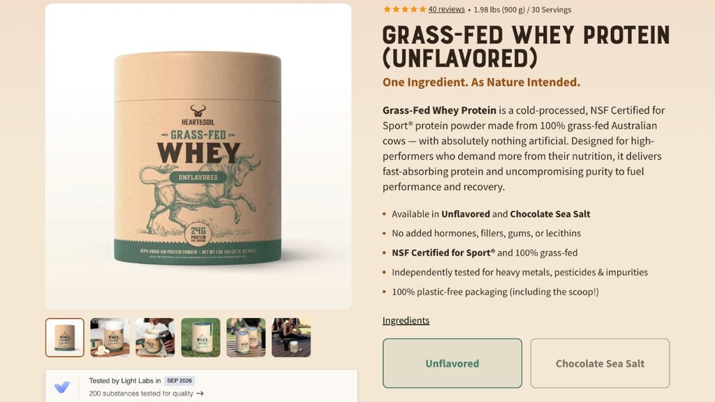Heart & Soil Grass-Fed Whey Unflavored