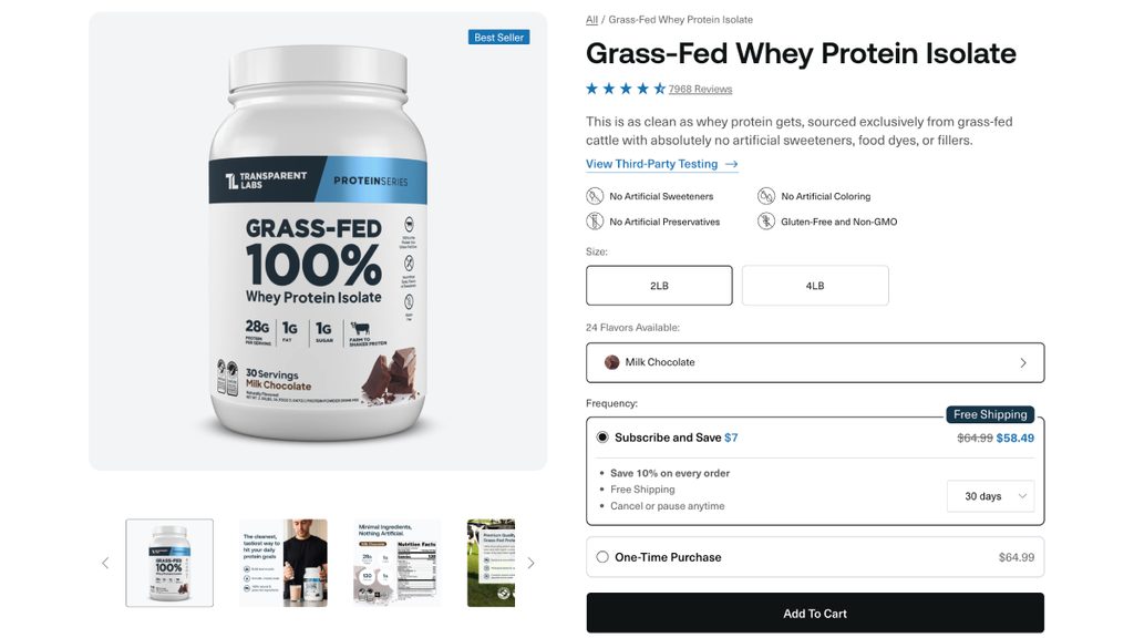 Transparent Labs Grass-Fed Whey Protein Isolate Unflavored