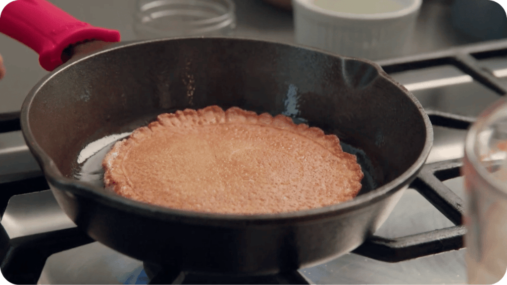 liver pancakes in a cast iron pan